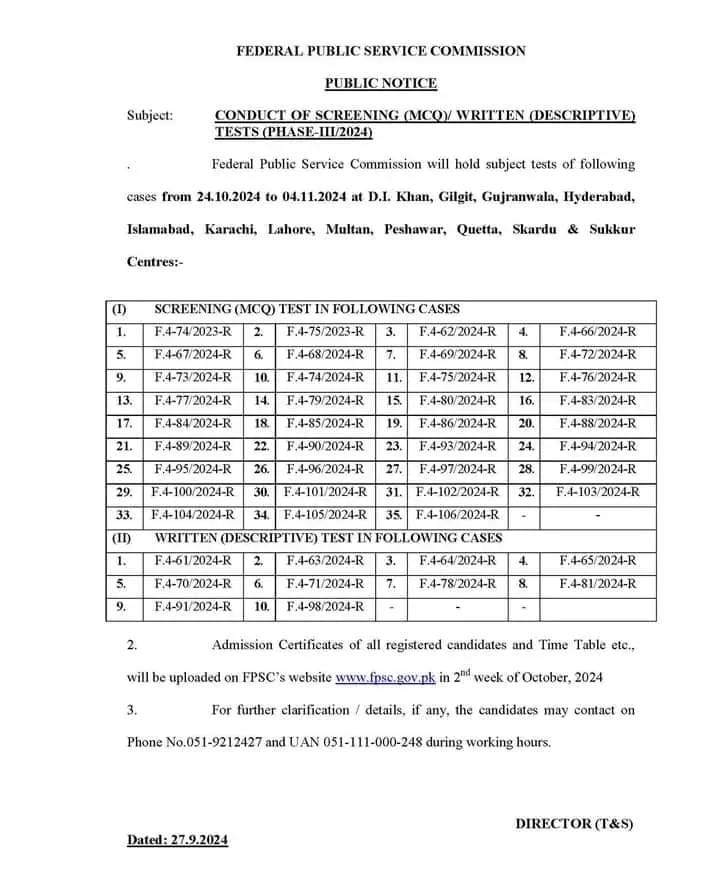 Fpsc written test 2024